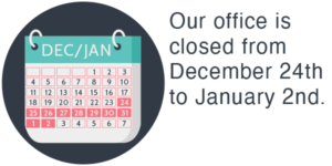 Office closed from December 24th to January 2nd.